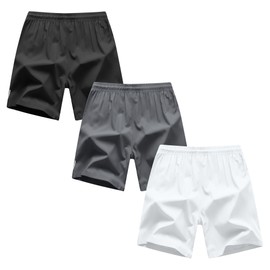 ANHDM Boy's Shorts Quick Dry Athletic Shorts Basketball Sports Running Shorts 2024 (Pack of 3), Z/Black&Grey&White, 9-10T=Tag 150