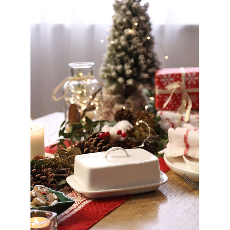 Sweese Large Butter Dish with Lid for Countertop, Porcelain 8oz