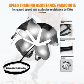 Nusogon Running Speed Training, 56 inch Speed Drills Resistance Parachute Running Sprint Chute Soccer Football Sport Speed Training（Black）