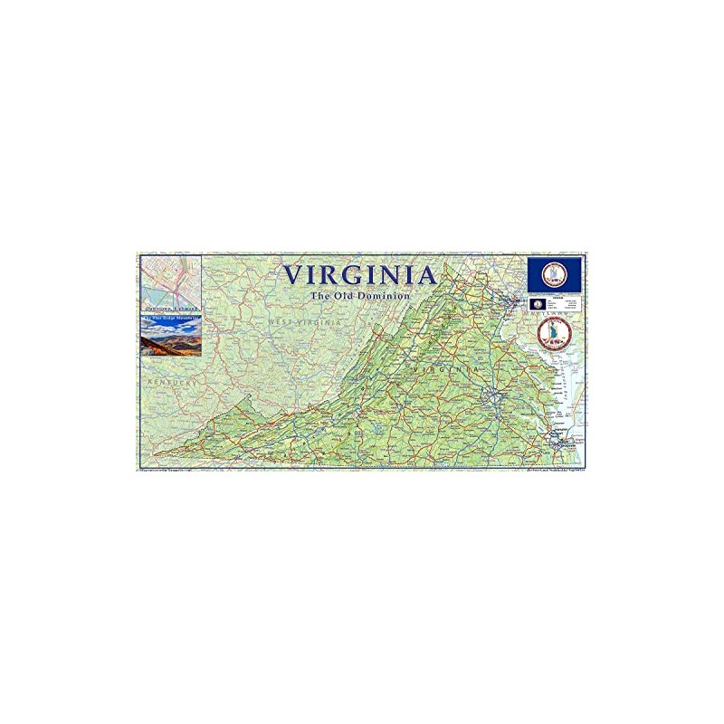 Physical Map of Virginia State - 11.3 x 23.3 Inches