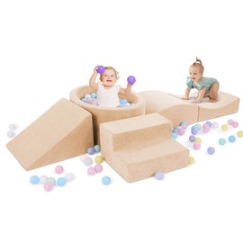Elftopia Foam Climbing Blocks with Ball Pit Designed for Toddlers Aged 1-3 -Great for Indoor Crawling, Inside Foam Playground Set for Little Ones to Active Playing -(Balls NOT Included) Beige