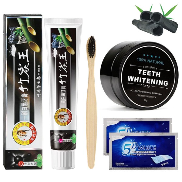 TECHEEL Aktivkohle Zahnpasta Pulver Teeth Whitening Strips Activated Charcoal Powder