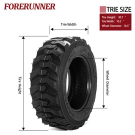 FORERUNNER Skid Steer Tires 10-16.5/12 Ply SKS1 Industrial Skid Steer Tire New Heavy Duty w/Rim Guard (Pack of 1, Tubeless)