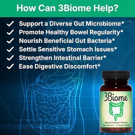 3Biome Natural Probiotic Supplement for Gut Health, Vegan, Gluten-Free | With Smart Probiotics to Improve Digestion and Regularity While Easing Gas, B