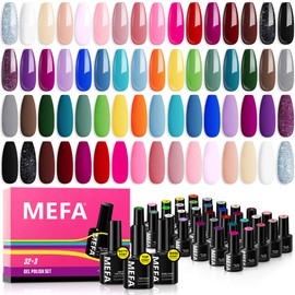 MEFA 35 Pcs Gel Nail Polish Set, 32 Colors Spring Collection Gel Nail Polish Kit with Base Coat No Wipe Glossy&Matte Top Coat Pink Green Nail Art Manicure DIY Home Gifts for Women Girls