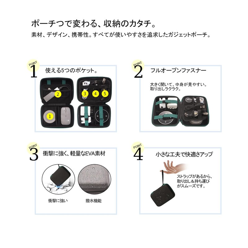 TopShine Gadget Pouch, HDD Storage Case, With Dividers, Gadget Case,