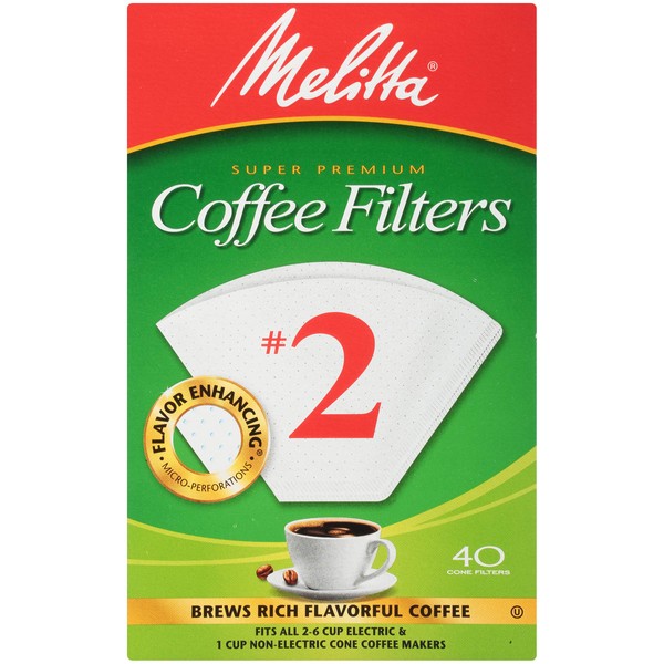 Melitta #2 Cone Coffee Filters, White, 40 Count (Pack of 12)