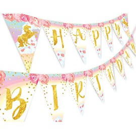 POP Parties Unicorn Pastel Flower Happy Birthday Banner Pennant Rainbow Banner Flower