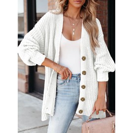 SHEWIN Fall Outfits for Women 2025 Casual Long Sleeve Button Down Chunky Cardigan Sweaters for Women Soft Knit Womens Fall Clothes Fashion 2025 B White X-Large