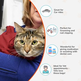 Cat-in-the-Bag Cozy Comfort Carrier - Large Soft Red Cat Carrier and Cat Restraint Bag for Nail Trimming, Vet Visits, Medication Administration, Dental Care, and Travel