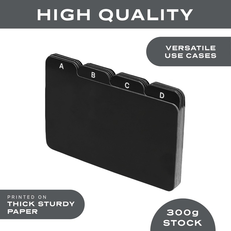 Alfion 4x6 Index Card Alphabet Tab Dividers 24 pcs (Black)