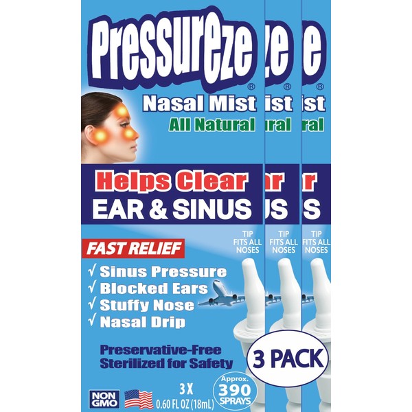 Pressureze All Natural Preservative-Free Sterile Nasal Spray - Fast Relief