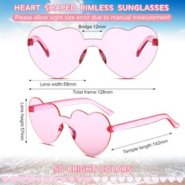 50 Pairs Heart Shaped Rimless Sunglasses Bulk Transparent Colored Love Glasses Frameless Eyewear Party Favor Women Adult(Light Pink, Pink)