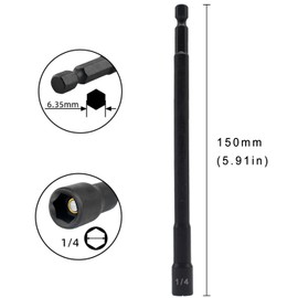 1/4 Nut Driver, 6pcs 150mm Length Strong Magnetic Power Hex Nut Bits Impact Drill Bit Set Socket Adapter for Electrician Tools