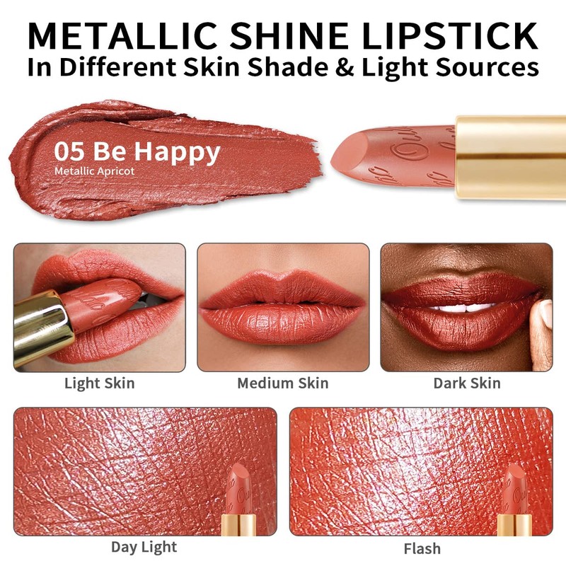 OULAC Lipstick, Metallic Shine Finish, No Grainy Feeling, Long-Lasting Moisturisation,