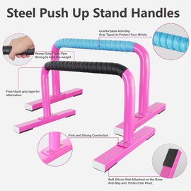 Purife 1 Pair Pink Floor Stand Push Up Bars Men, Strength Training Equipment Workouts Parallettes Bars, Push-up Handles Dip Bar for Home Fitness, Gymnastics, Calisthenics, Calistenia
