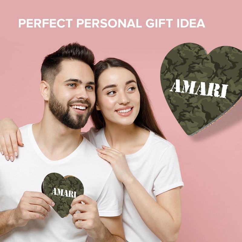 1 x Heart Coaster - Name Amari Camouflage Army Military