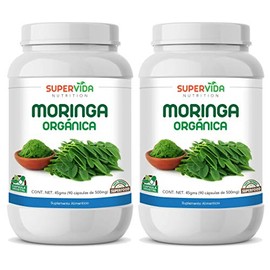 Moringa Orgánica 180 Cápsulas (2 Frascos de 90 Cápsulas Vegetales de 500 mg MORINGA) | SuperVida Nutrition - Suplementos 100% Naturales