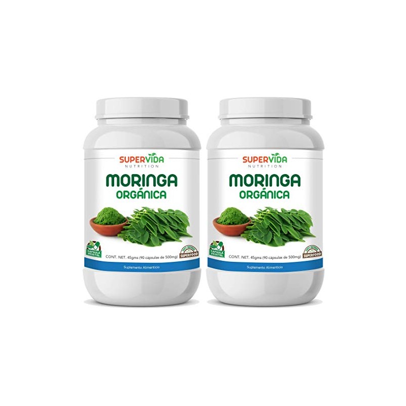 Moringa Orgánica 180 Cápsulas (2 Frascos de 90 Cápsulas Vegetales