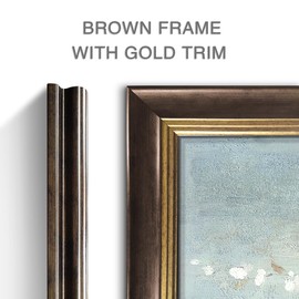 Floral Canvas Wall Art Framed: Rustic Flower Painting Gold Foil White Plum Tree Blossom Picture Vintage Hand-Painted Artwork for Living Room Bedroom Home Office