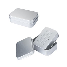 Soap Box,Metal Aluminum Square Soap Box Travel Leakproof Soap Box with Removable Draining and Lid Portable Soap bar Case for Bathroom Traveling Camping Gym 96 x 68 x 30mm (Silver)