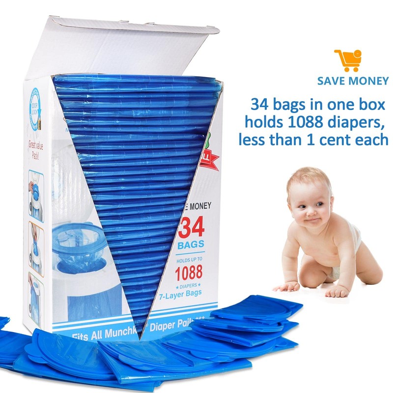 Diaper Pail Refill Bags 34 Bags 1088 Counts Compatible with