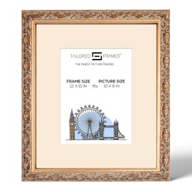 Tailored Frames Vienna Gold Frame for Frame 12"x10" for 10"x8" Picture | Rustic Style Vintage Single Picture Frame | Table Top & Wall Hanging Type | Photo Frame with Antique White Mount