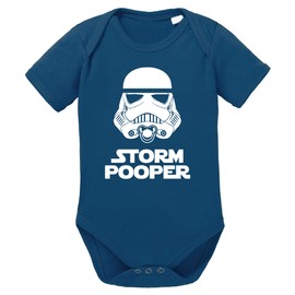 Tee Kiki Storm Pooper Sayings Baby Romper Organic Cotton Bodysuit Boys & Girls 0-12 Months - dark blue