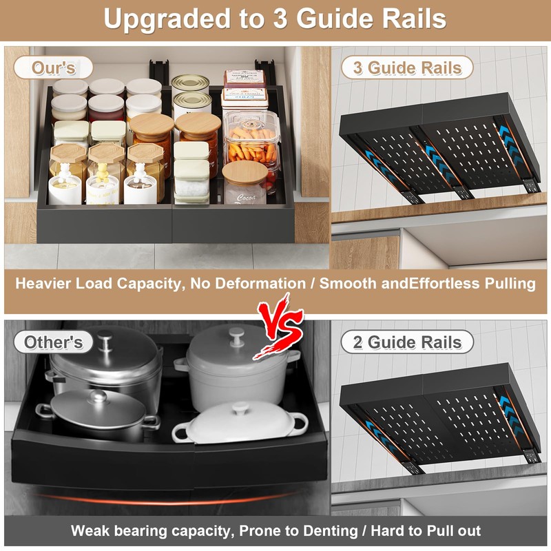 2Pc Pull out Cabinet Organizer,Width (14"-21"),Depth(17"-24") Expandable with 3 Rails,No