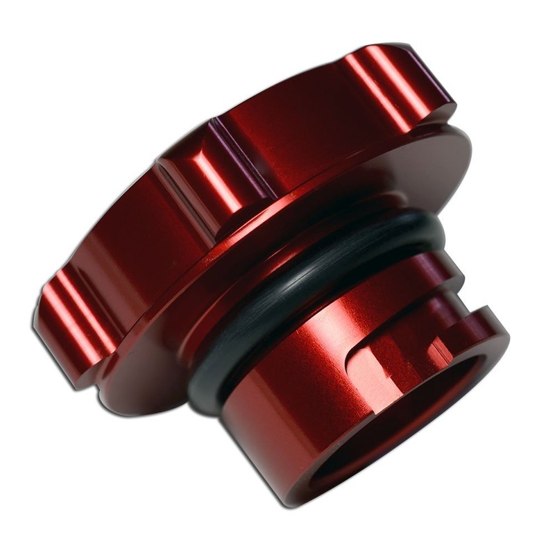 VMS RACING RED OIL CAP with SILVER ENGINE OIL NOTICE