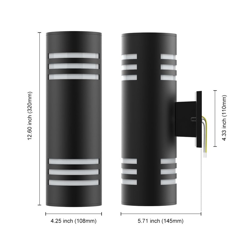 Sytmhoe Cylinder Outdoor Wall Lights 2Packs, Black Modern Up Down