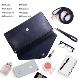 Wedmay Ladies Large Oversize Envelope Wristlet Strap Leather Evening Bag Prom Clutch Bag Purse For Women (F1460 Black)