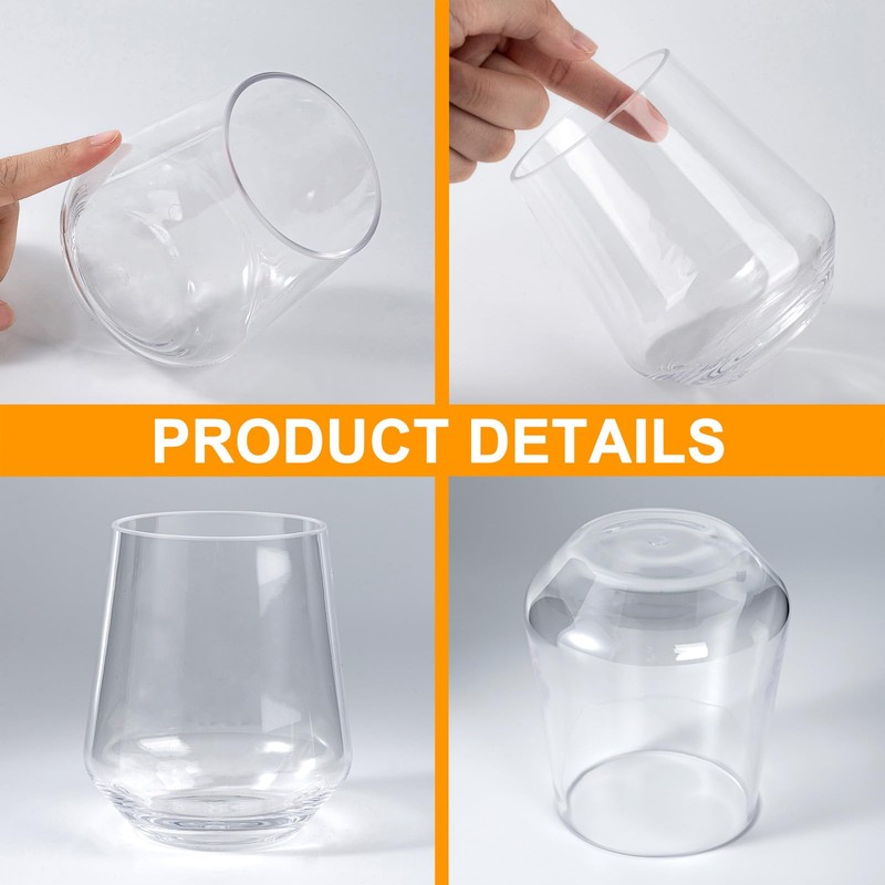 KX-WARE Unbreakable 16-ounce Acrylic Stemless Wine Glasses All Purpose Plastic