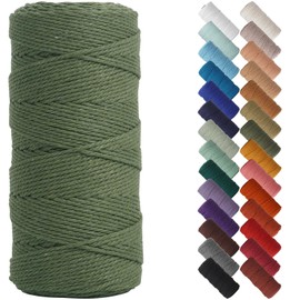 NOANTA Olive Green Macrame Cord 2mm x 220yards, Colored Macrame Rope, 3 Strand Twisted Cotton Rope Macrame Yarn, Colorful Cotton Craft Cord for Wall Hanging, Plant Hangers, Crafts, Knitting
