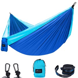 GEEZO Double Camping Hammock, Lightweight Portable Parachute (2 Tree Straps 16 LOOPS/10 FT Included) 500lbs Capacity Hammock for Backpacking, Camping, Travel, Beach, Garden
