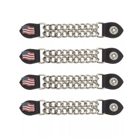 Dream Apparel USA Flag Leather Motorcycle Vest Extenders for Men Biker Double Chrome Chains