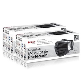 Best Trading Cubrebocas Negro 100 piezas, Mascarilla Desechable Termosellada Tricapa, Tapabocas con 100 Piezas con Ajustador Nasal Oculto y Tecnologa 