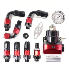 JGhyperX EFI Fuel Pressure Regulator Kit 0-100psi with Gauge 6AN Fuel Line Fitting Universal Adjustable Aluminum (1005 Red)