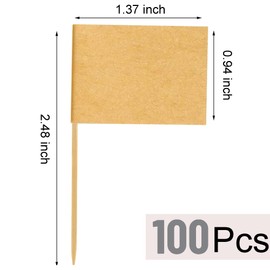 [100 Pack] Blank Toothpick Flags, Cheese Markers for Charcuterie Board Food Label Cupcake Toppers Pick Cocktail Picks for Appetizers, Party Buffet, Cupcake, Food, Fruit, Party Decoration (Kraft)