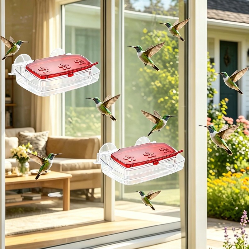 Stentec Window Hummingbird Feeder 2 Pack, Plastic Bird Feeding Tray