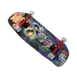 SPITBOARDS® 34mm Fingerboard Oldschool Cruiser Pro Complete Setup, Pre-Assembled 5-Layer Wood, Pro Trucks, Soft Urethane 60D Bearing Wheels, Real-Wear Graphics, Lasered Foam Tape 'Space Skull'