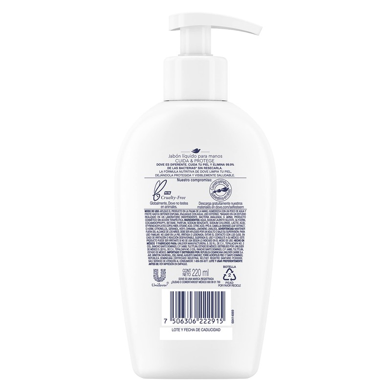 DOVE Jabón Líquido para Manos rango Cuida y Protege 220ml