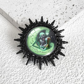 Jack and Sally Brooch Cute Cartoon Nightmare Before Christmas Brooch Pins Lapel Pins Horror Black Metal Dress Accessories Boutonniere Corsage for Jacket Hat Backpack Gift Xmas for Women Men (Style C)