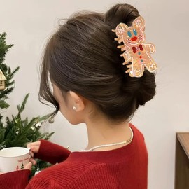 Christmas Gingerbread Hair Clips - Christmas Cute Glitter Gingerbread Large Size Christmas Hair Claw Clips for Thin/Thick Hair Style, Winter Acrylic Hair Clips Accessories for Women Xmas Decoration