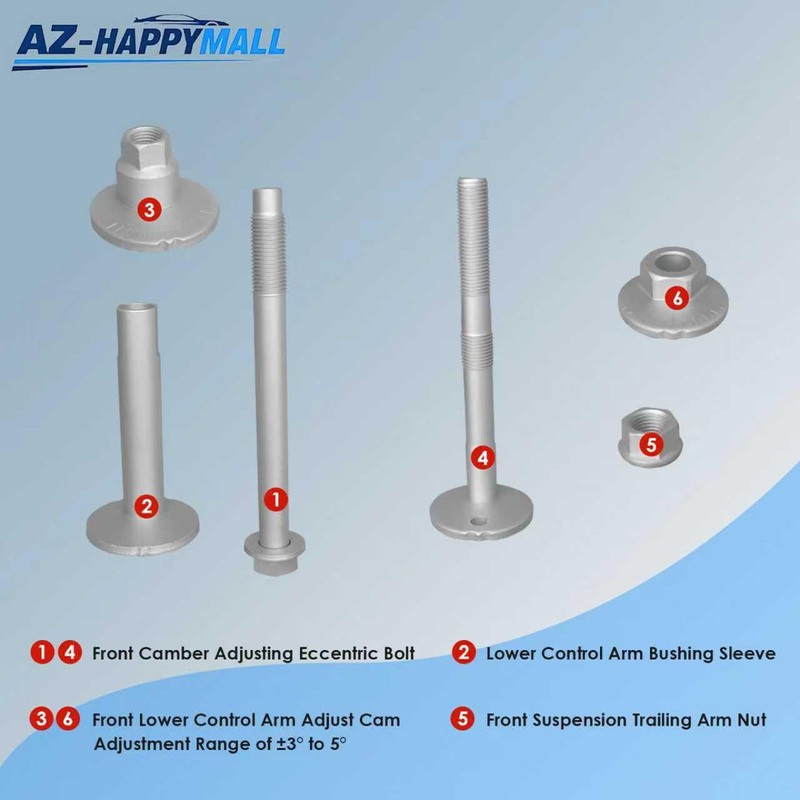 AZ-HAPPYMALL 4Pcs Front Lower Control Arm Camber Adjustment Eccentric Bolt