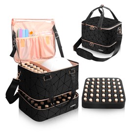 Sambois Nail Polish Organizer Case Holds 54 Bottles Nail Polish (15ml-0.5 Fl.Oz) and Nail Lamp, Nail Organizers and Storage with Shoulder Strap, Carrying Nail Tech Supplies for Women Large Black