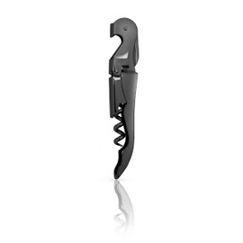 Viski Gunmetal Signature Double Hinged Waiters Corkscrew Wine Opener, Stainless Steel with Built-in Bottle Opener & Foil Cutter for Home Bar, Kitchen, Travel, Gifts for Wine Lovers, Set of 1, Black