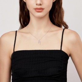 EVEYE Cross Necklace for Women S925 Sterling Silver Double Cross Pendant White Gold Plated Cross Pendant with Zircon Cross Necklace Exquisite Ladies Jewelry