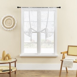 ele ELEOPTION Roman Tie-up Blind Curtain Sheer Lace Window Voile Tier Curtain for Bedroom, Living Room, Kitchen, Small Window (White, 80x120cm)