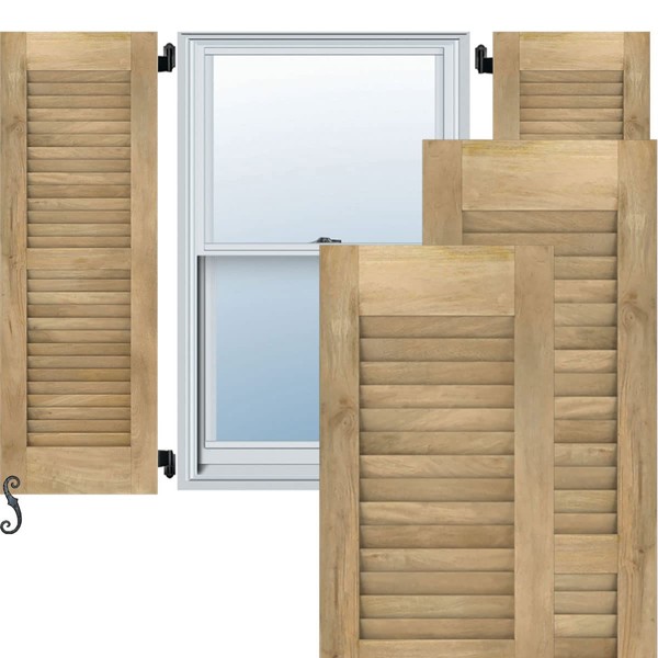 Ekena Millwork RW101LV12X45UNH Two Equal Louver Exterior Wood Shutters, 12"W x 45"H, Unfinished